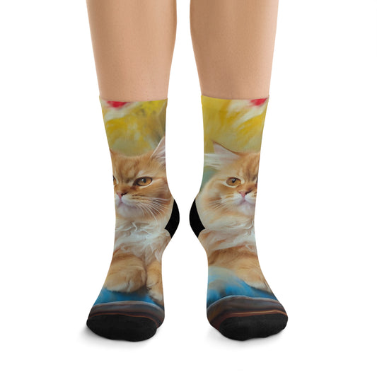 Recycled Poly Socks "The Golden Cat"