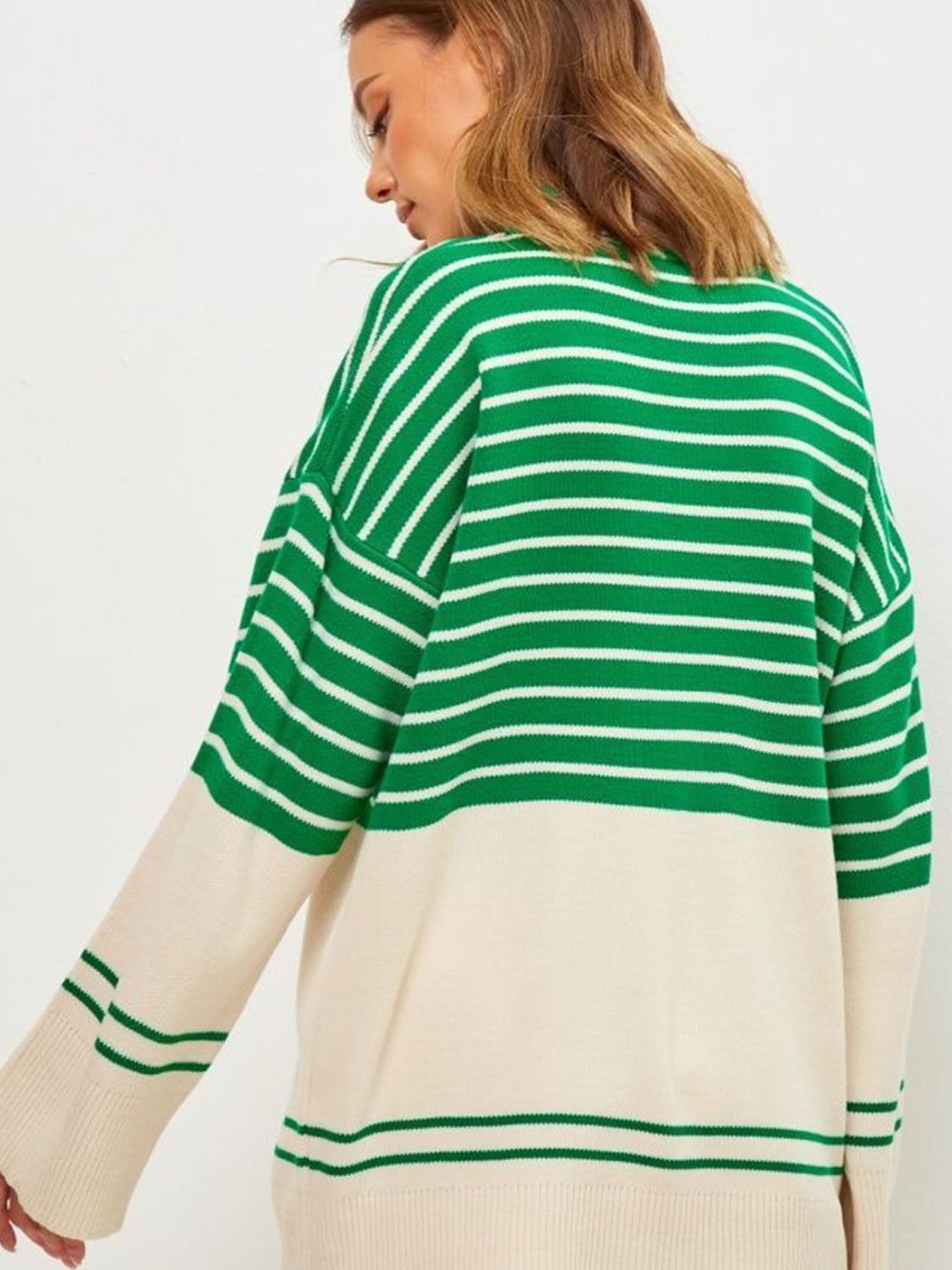 Striped Mock Neck Long Sleeve Sweater