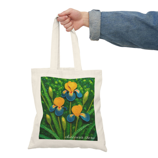 Knitted Yellow-Blue Irises Natural Tote Bag