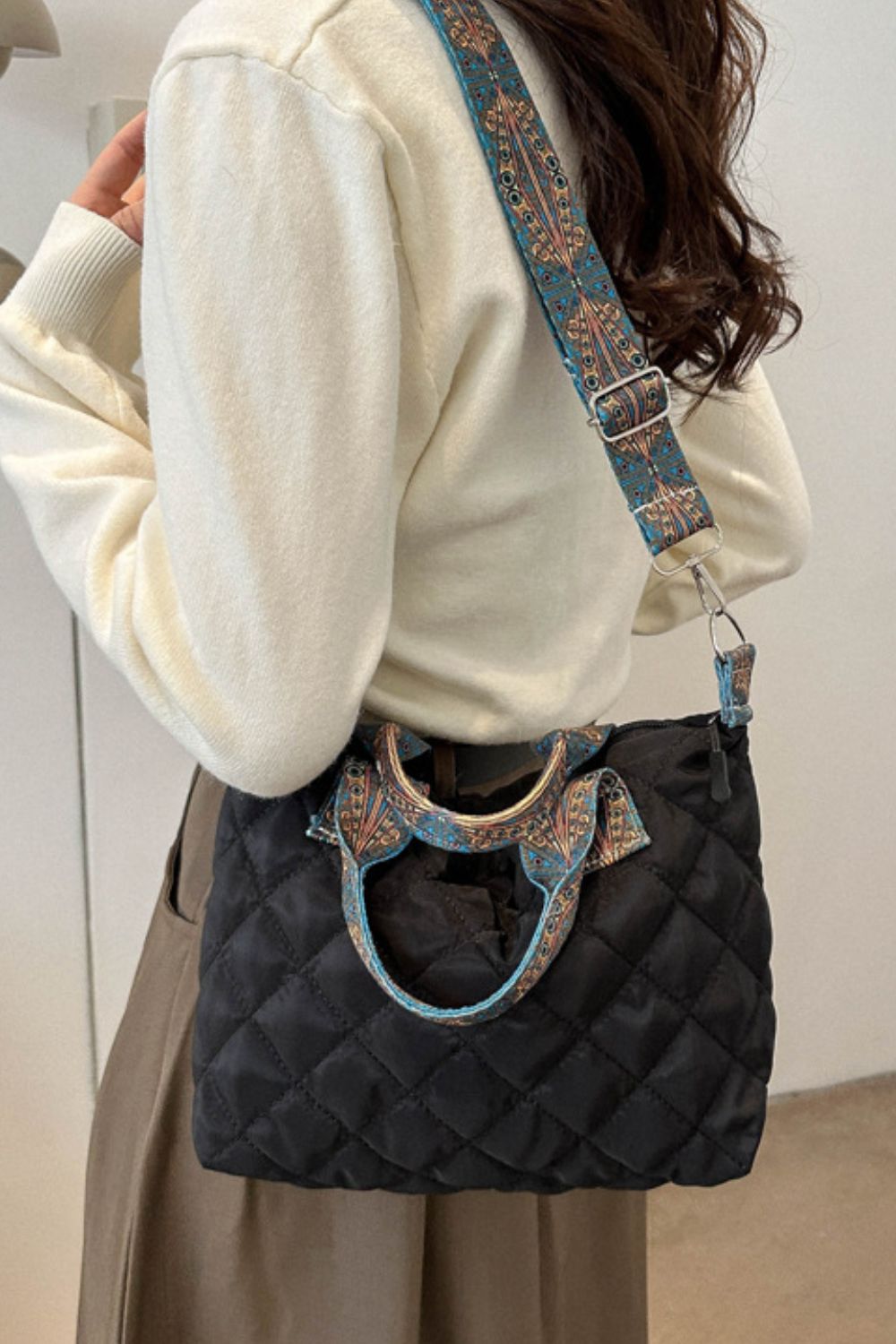 Bubble Textured Printed Strap Chic Women’s Handbag