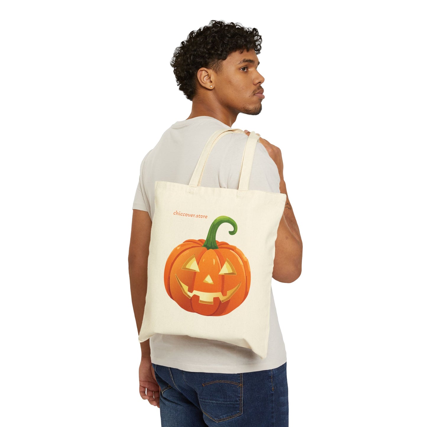 Spooky Season Jack Pumpkin Halloween Print Eco Cotton Canvas Tote Bag