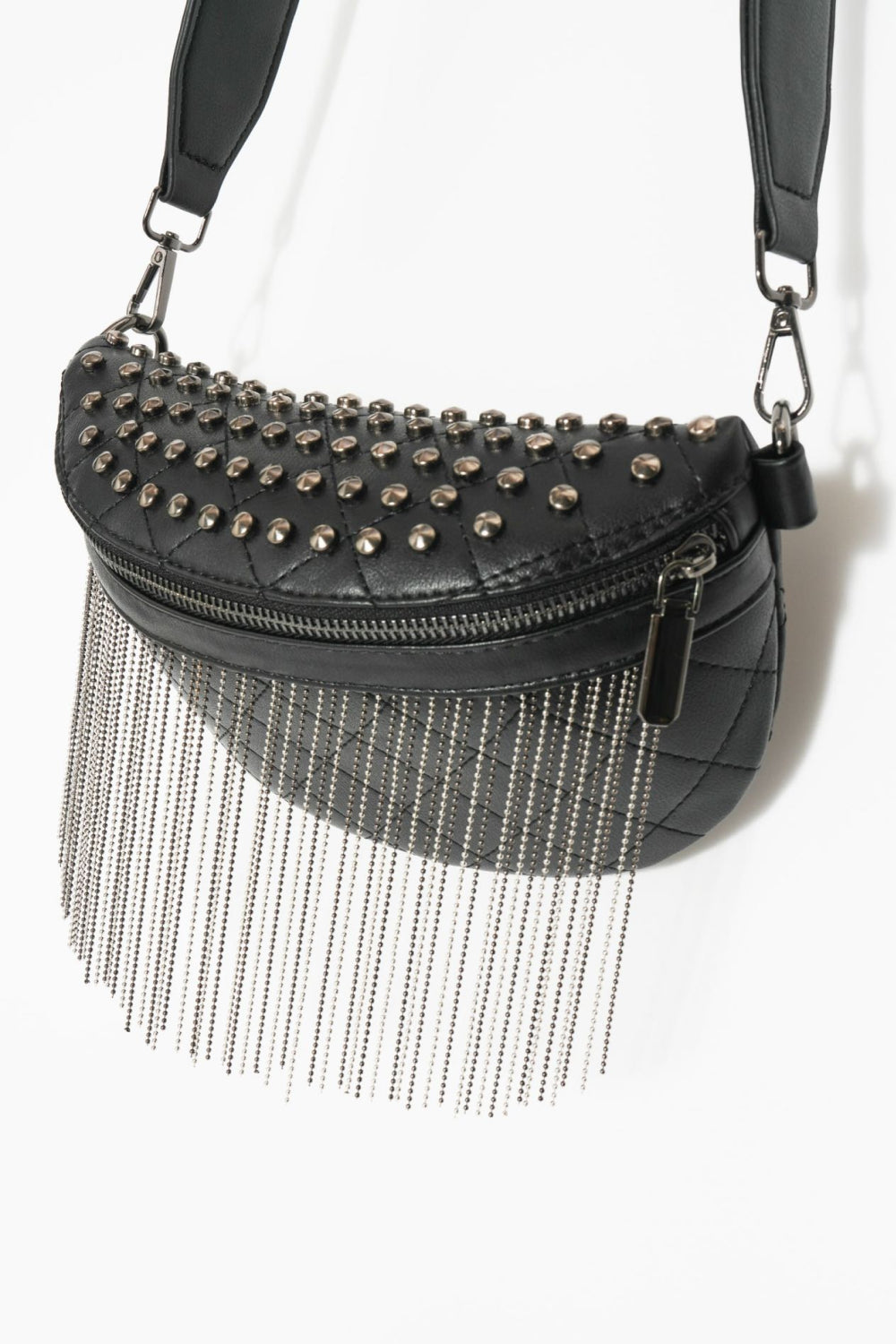 PU Leather Chic Studded Sling Bag with Fringes