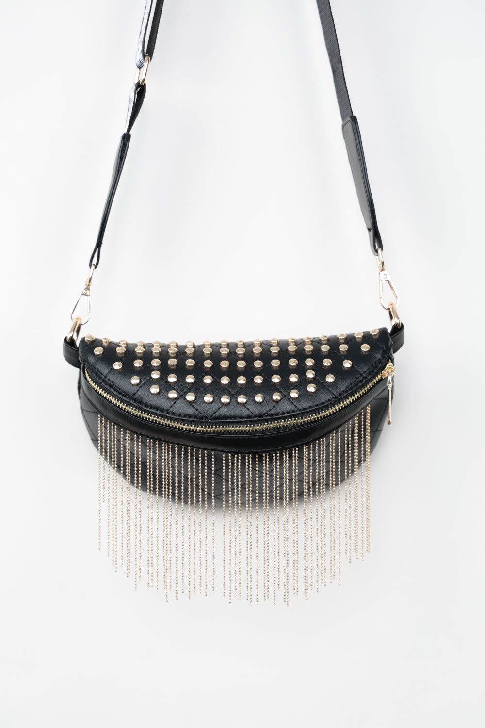 PU Leather Chic Studded Sling Bag with Fringes