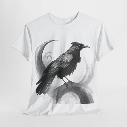 Raven Black And White Print Halloween Style Unisex Heavy Cotton Tee