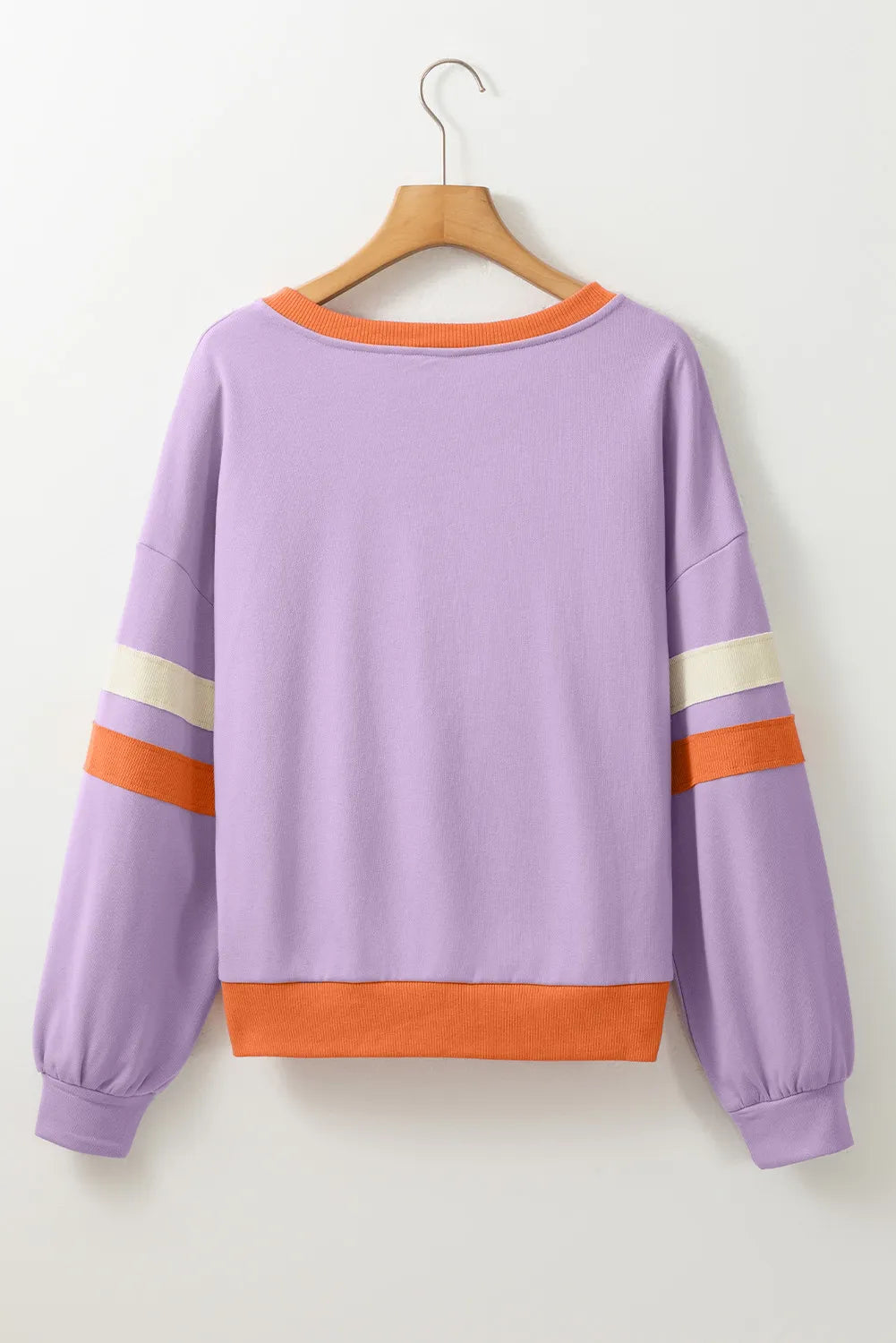 Hello Pumpkin Halloween Lavender Contrast Chic V-Neck Long Sleeve Sweatshirt