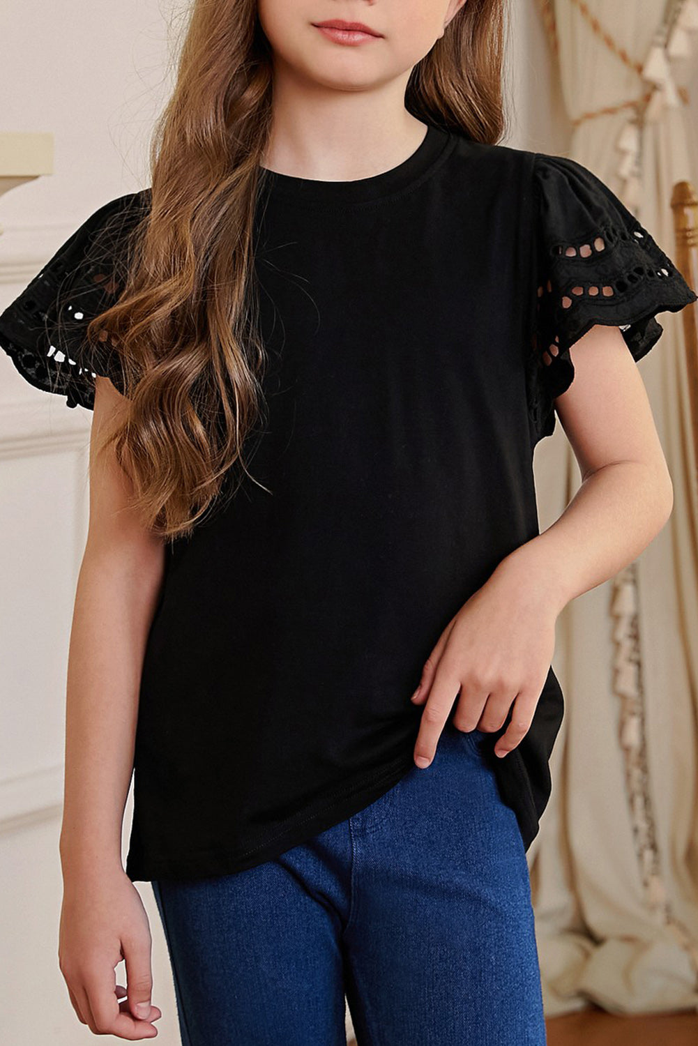 Kids Round Neck Flutter Sleeve T-Shirt