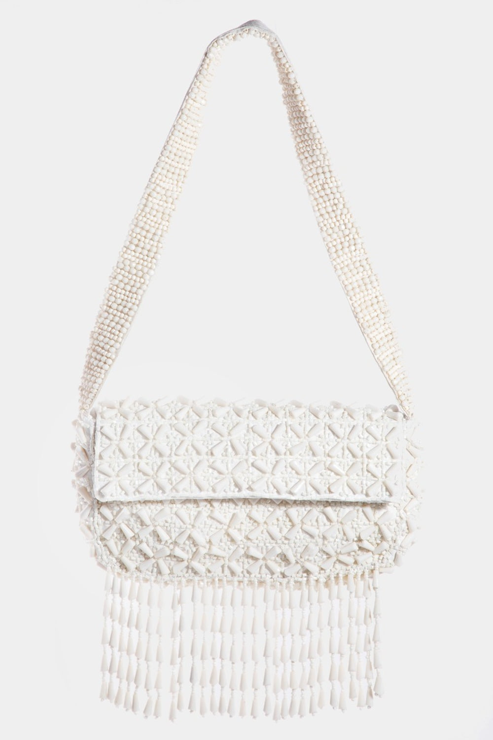 Fame Chic Beaded Fringe Rectangle Shoulder Bag