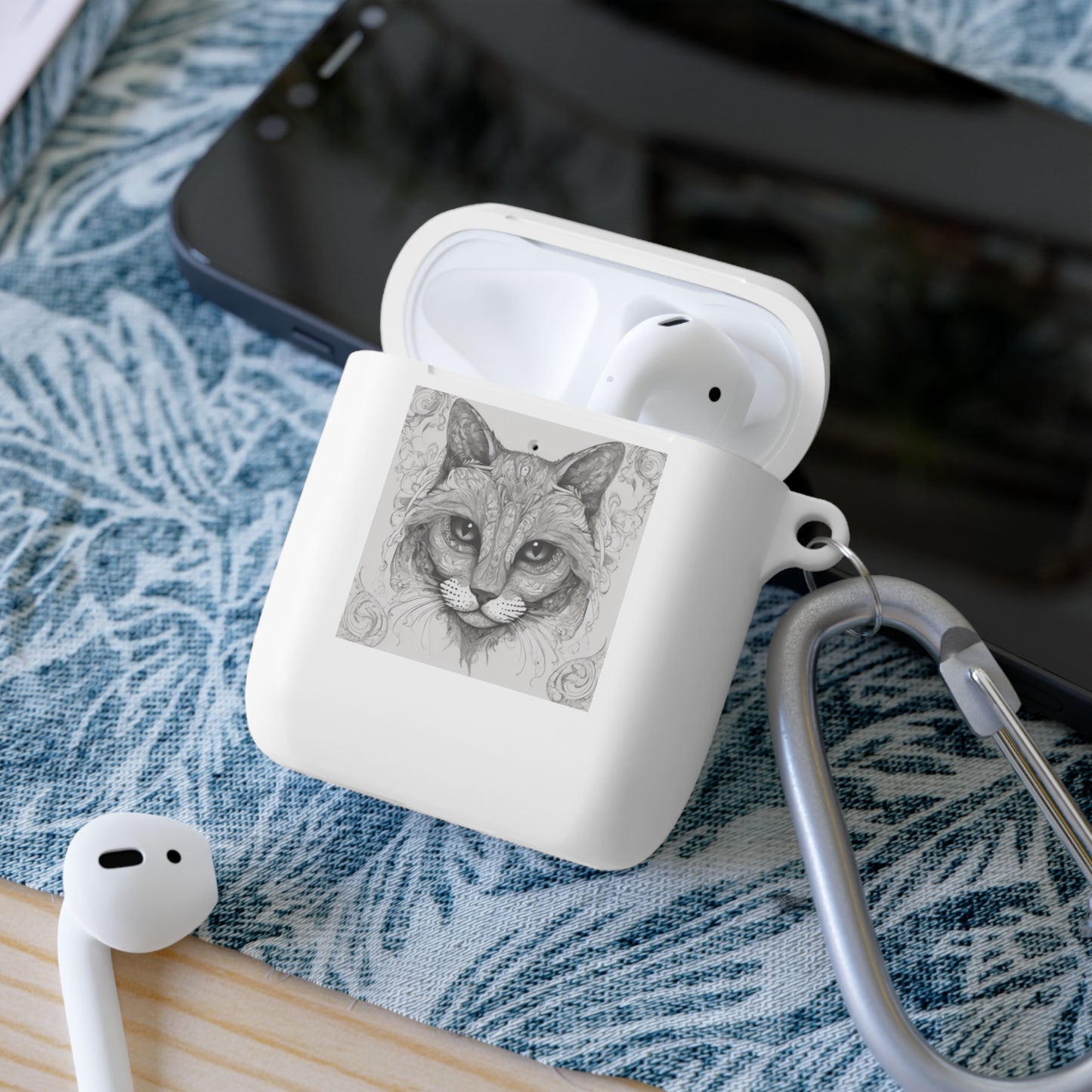 The Cat Black-and-White Print Unisex Travel AirPods and AirPods Pro Case Cover