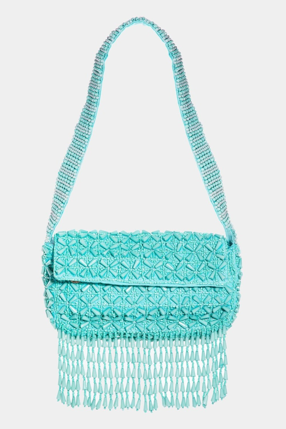 Fame Chic Beaded Fringe Rectangle Shoulder Bag