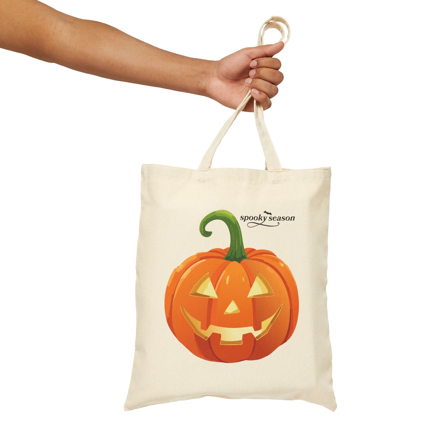 Spooky Season Jack Pumpkin Halloween Print Eco Cotton Canvas Tote Bag