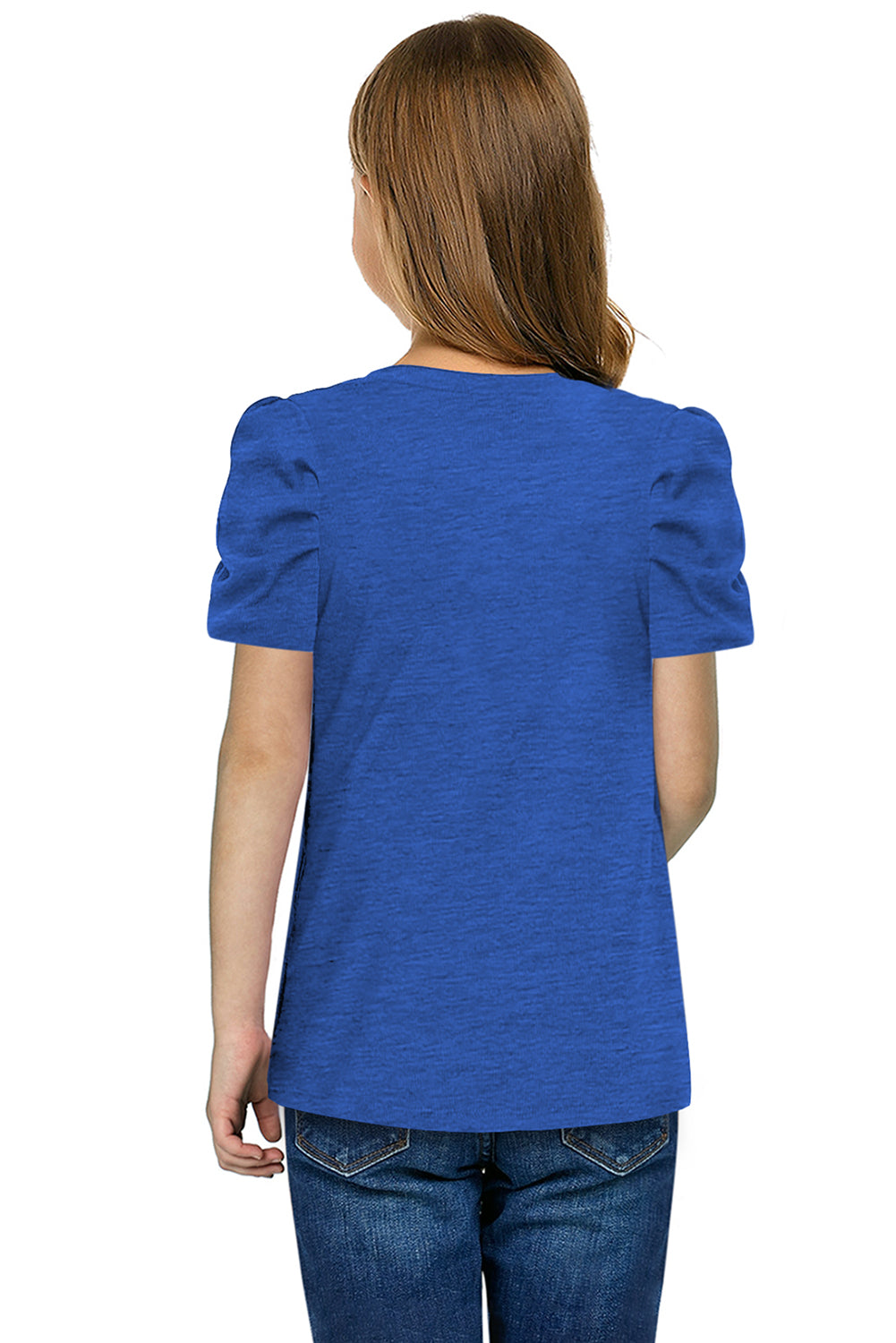 Girls Round Neck Puff Sleeve T-Shirt