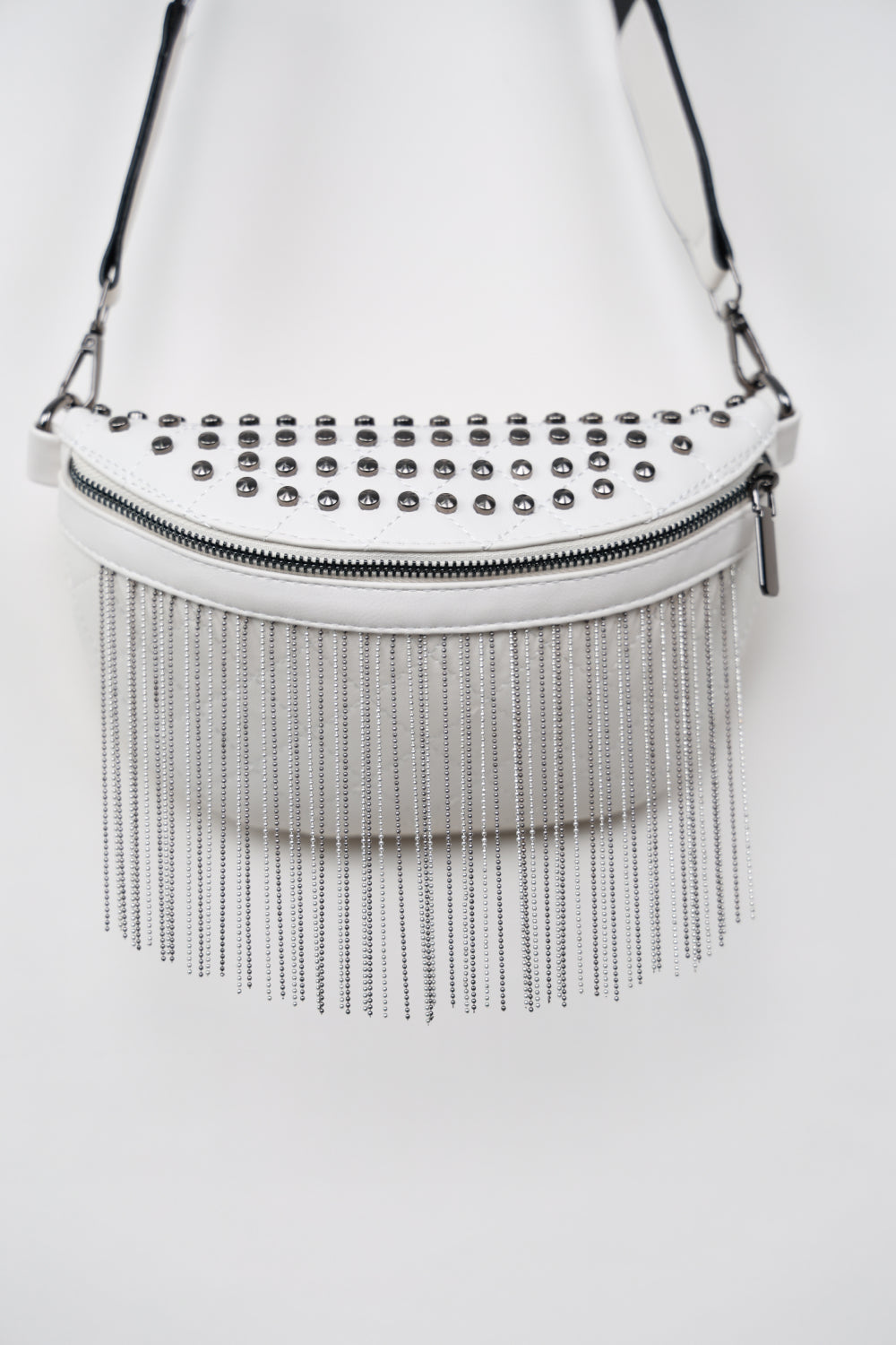 PU Leather Chic Studded Sling Bag with Fringes