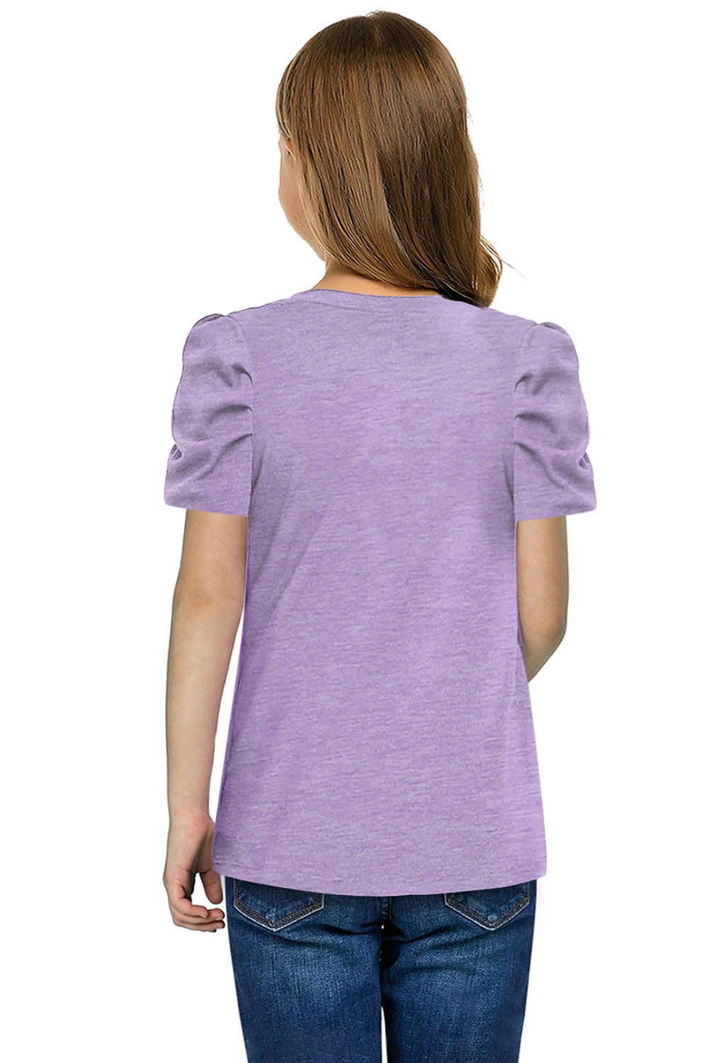 Girls Round Neck Puff Sleeve T-Shirt