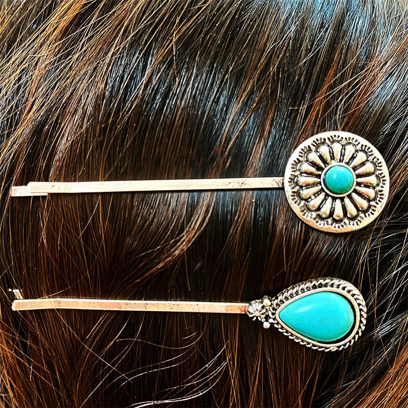 Chic Turquoise Alloy Hairpin