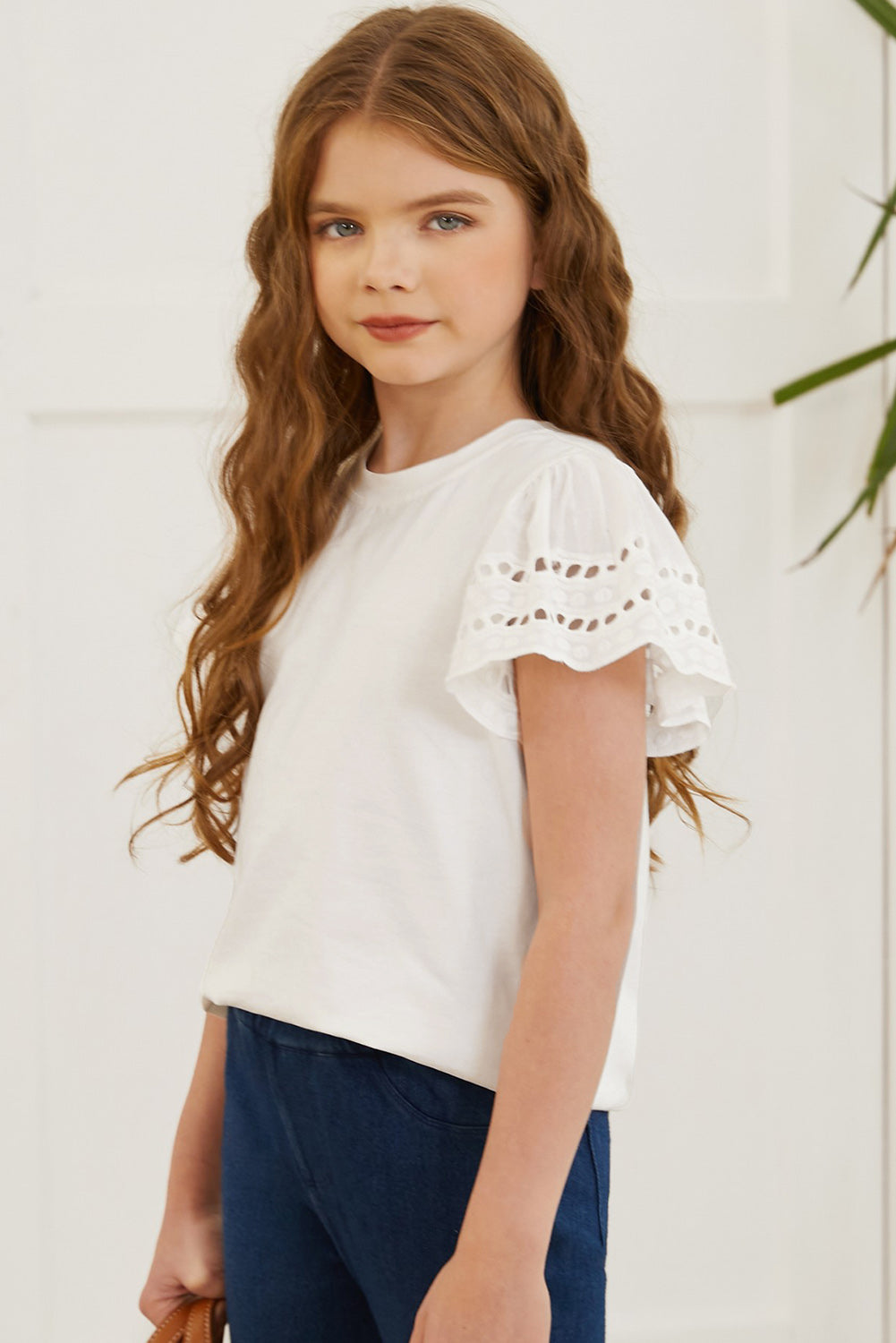 Kids Round Neck Flutter Sleeve T-Shirt