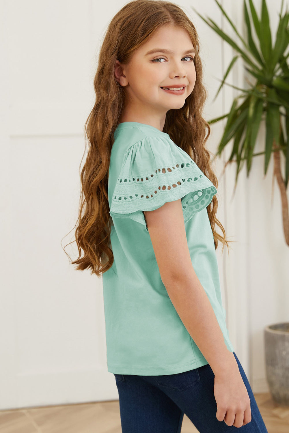 Kids Round Neck Flutter Sleeve T-Shirt