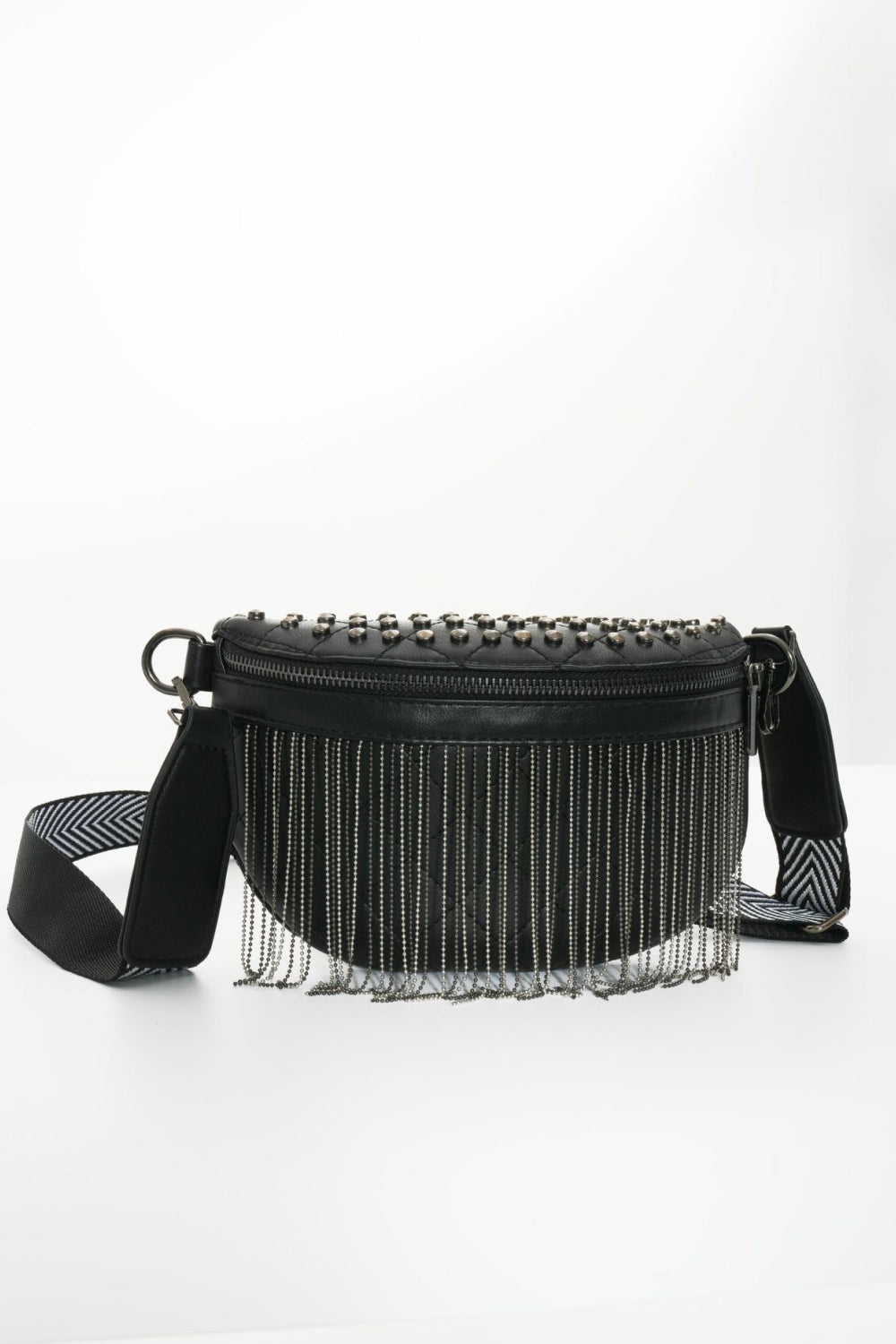 PU Leather Chic Studded Sling Bag with Fringes