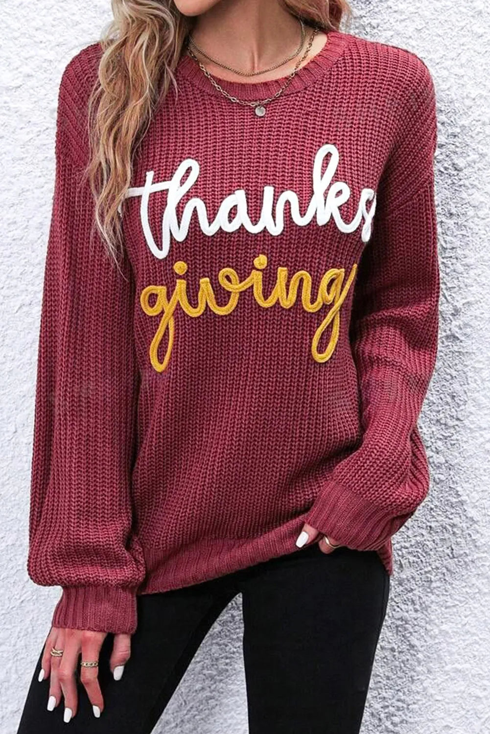 THANKSGIVING Orange Round Neck Long Sleeve Sweater