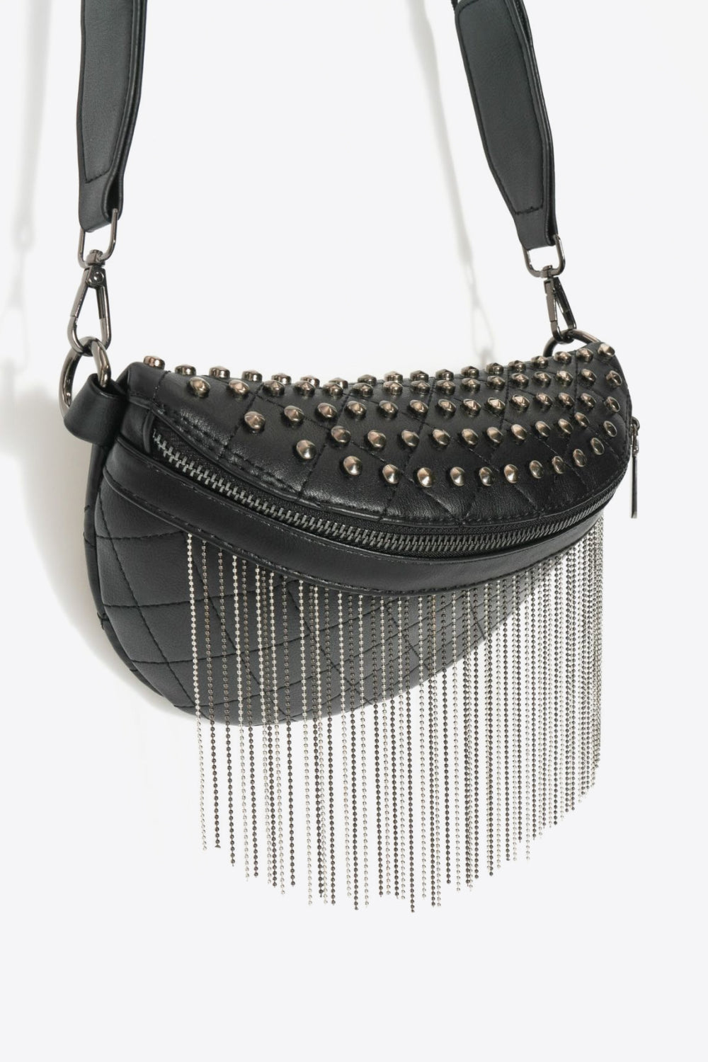 PU Leather Chic Studded Sling Bag with Fringes