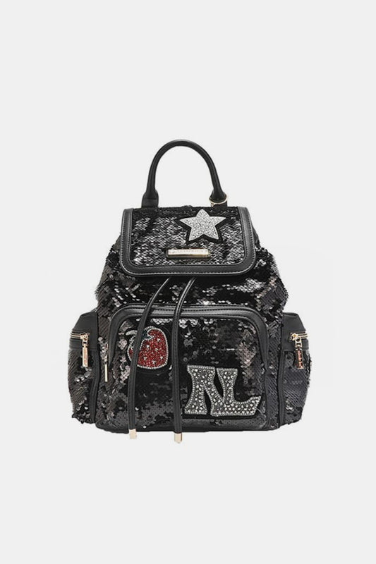 Nicole Lee USA Chic Travel Unisex Sequin Patch Backpack