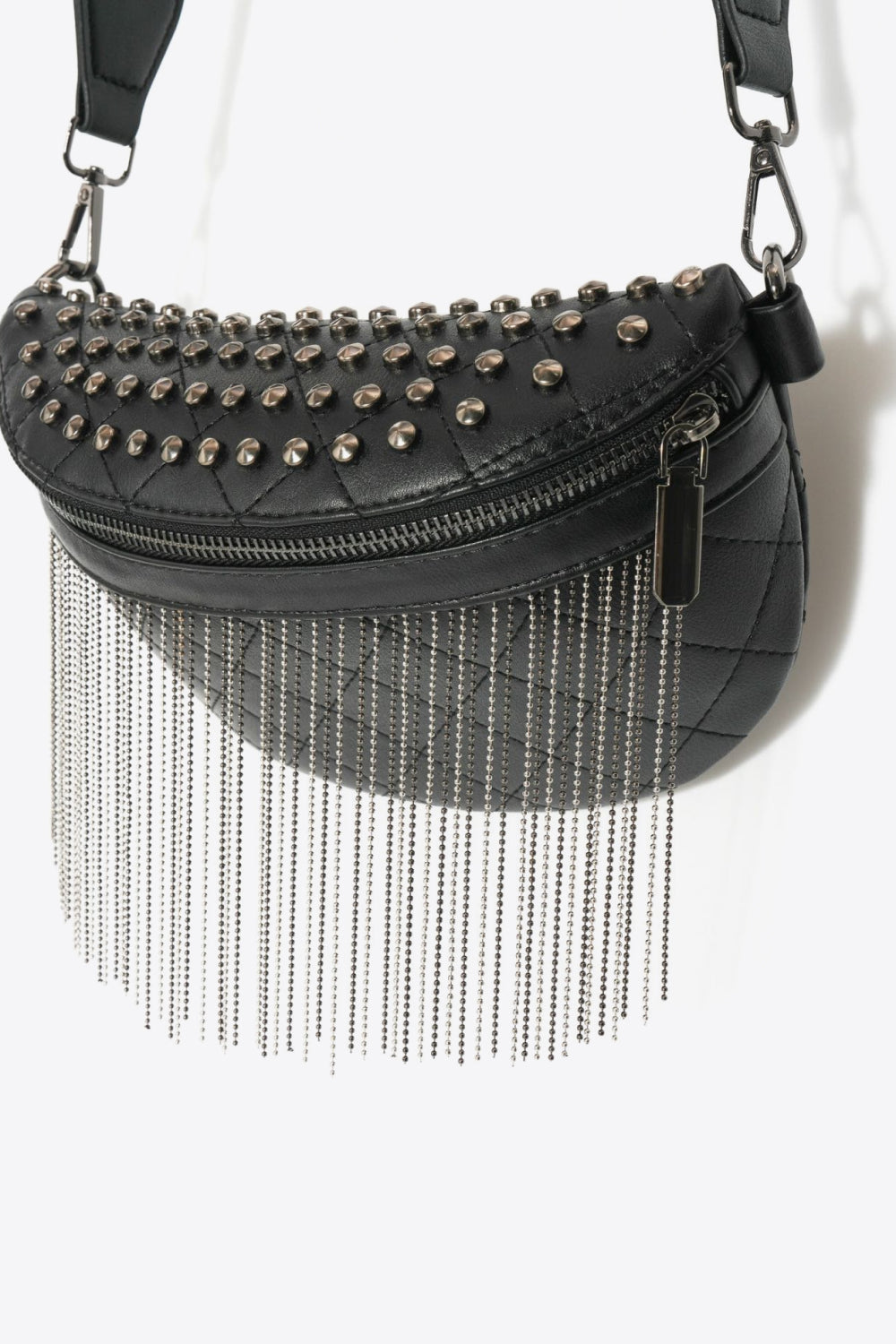 PU Leather Chic Studded Sling Bag with Fringes