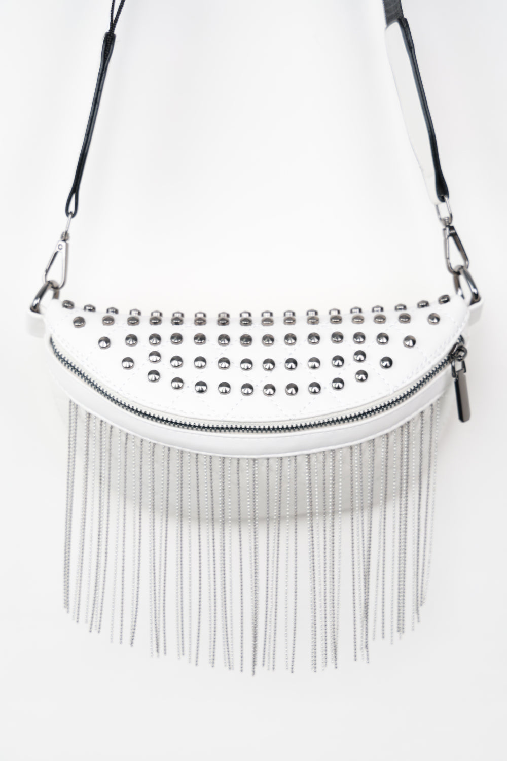 PU Leather Chic Studded Sling Bag with Fringes