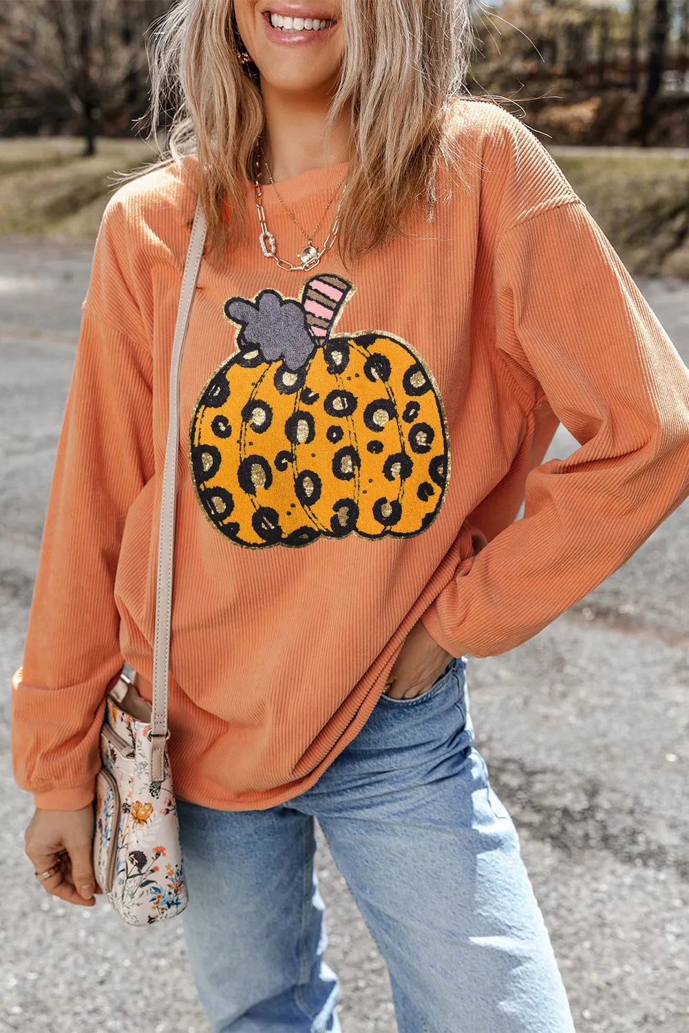 Big Pumpkin Round Neck Long Sleeve Sweatshirt