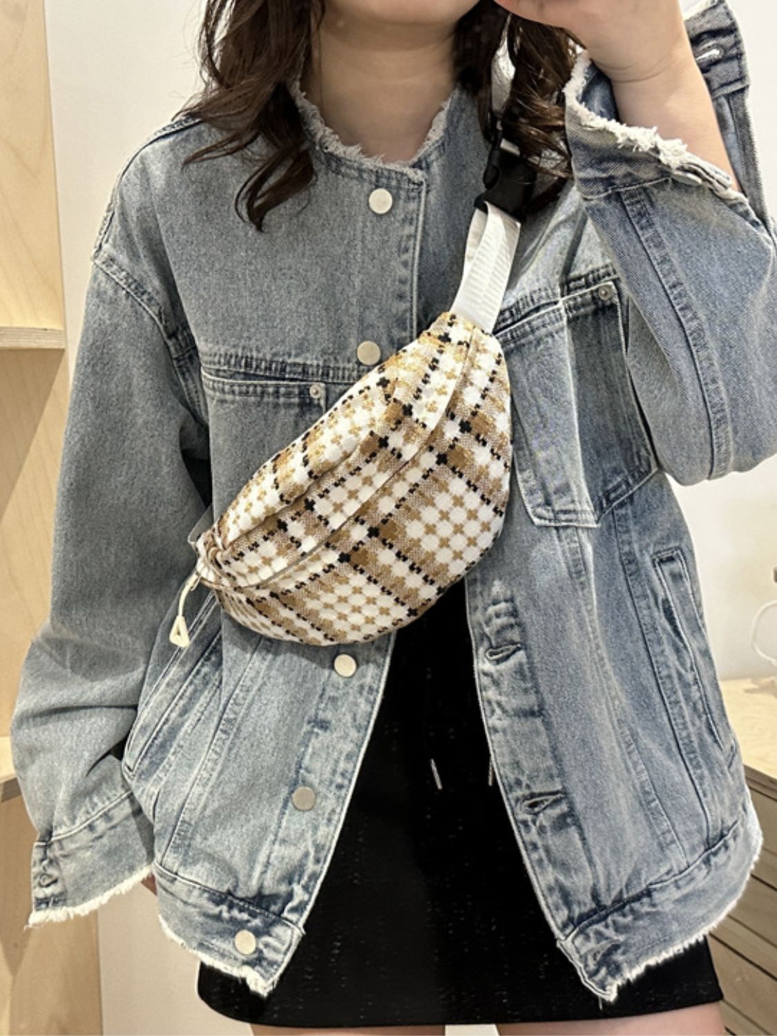 Plaid Wide Strap Unisex Chic Crossbody Bag