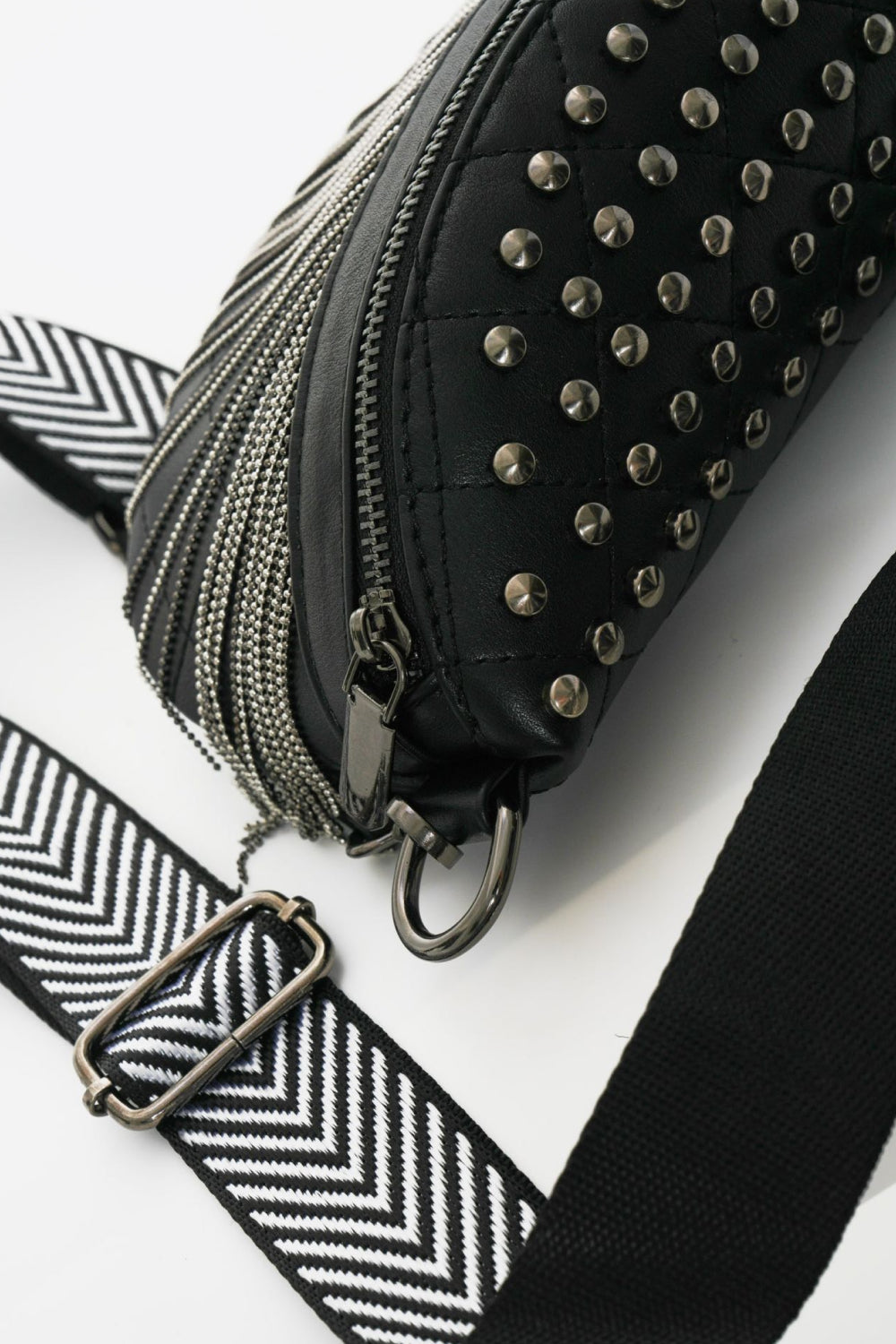 PU Leather Chic Studded Sling Bag with Fringes