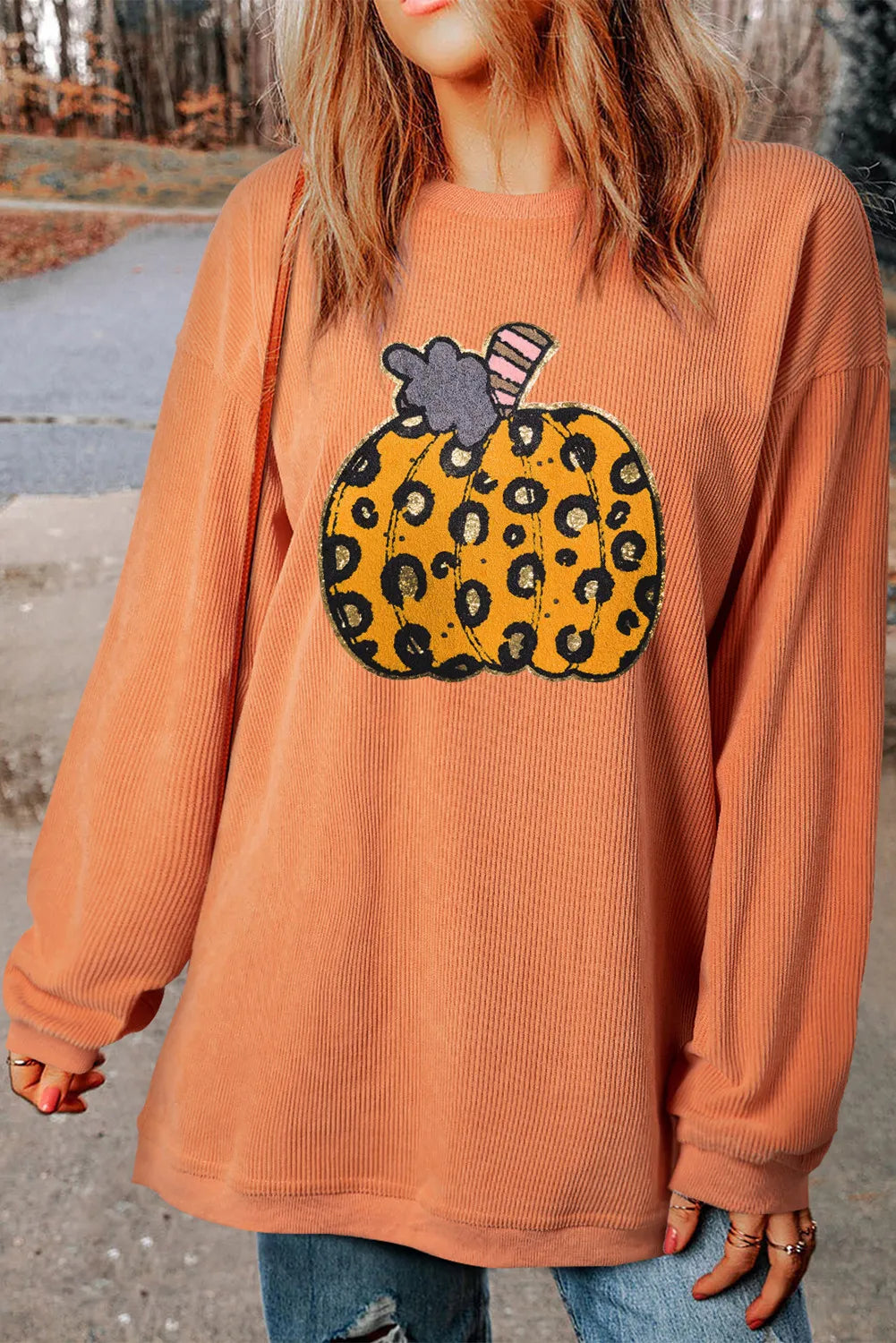 Big Pumpkin Round Neck Long Sleeve Sweatshirt